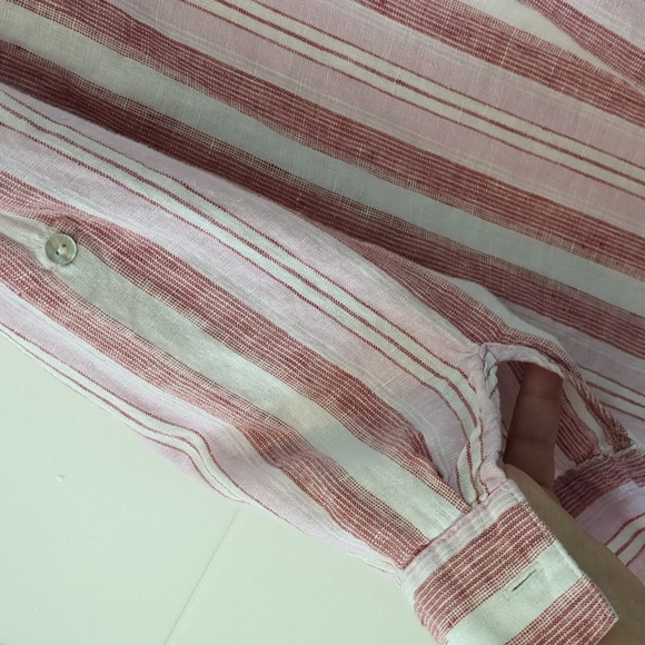 Marc New YorkAndrew Marc Linen Pink Striped Coastal Grandma Beach Women Top PXL - Picture 7 of 7
